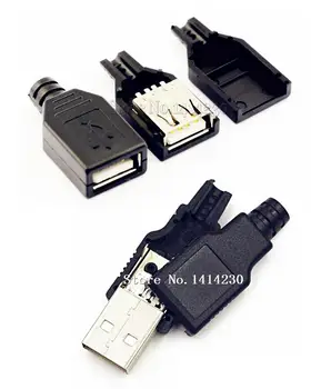 10шт Штекерный и штекерный USB-разъем типа А с 4-контактной Розеткой с черной Пластиковой крышкой USB-разъем (5шт штекерный + 5шт женский)