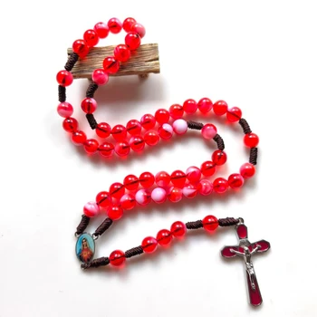 Cottvott Красное ожерелье с плетеной цепочкой из бисера, христианская икона в центре, Распятие, Ожерелье с Крестом Иисуса, Тканые украшения ручной работы