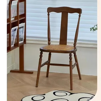 Антикварный обеденный стул из цельного дерева, Французский винтажный плетеный стул из ротанга, домашний простой современный обеденный стул для отдыха, спинка китайская ch