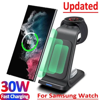 Беспроводная Зарядная Подставка 30 Вт 3 в 1 для iPhone 15 14 13 12 Samsung Galaxy Apple Watch 7 8 9 Airpods Pro Док-станция Для Быстрой зарядки