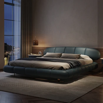 Верхний слой кровати Кожаный Современный минималистичный Для больших и малых апартаментов, спальня с двуспальной кроватью и супружеской кроватью с мягкой подушкой