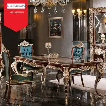 Изготовленная на заказ комбинация роскошного обеденного стола и стула французского двора Европейский обеденный стол для большой семьи с резьбой из цельного дерева