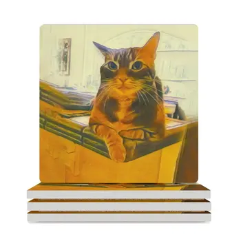 Керамические подставки Huxley the bad ass cat (квадратные) Креативное украшение стола в горшках и набор аксессуаров для напитков Подставки