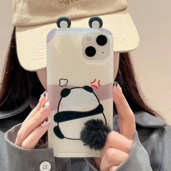 Корейский супер милый Вздох Панда силиконовый чехол для iphone 11 12 13 14 15 Pro Max Забавный 3D ушной плюшевый хвост мультяшный защитный чехол