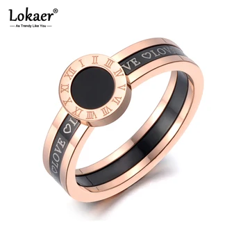 Модные Черные акриловые кольца Lokaer с римскими цифрами Love Для женщин, кольцо для девочек из титана с покрытием из розового золота и нержавеющей стали R19060