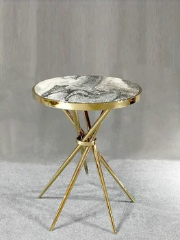 Небольшой круглый стол из нержавеющей стали, светлый роскошный мраморный круглый обеденный стол, стол для переговоров из закаленного стекла и стулья