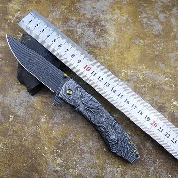 Нож с гравировкой в виде волка из нержавеющей стали / складное лезвие, Универсальные самозащитные многофункциональные уличные ножи для мытья камней, 3D-печать