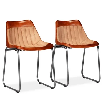 Обеденные стулья, 2 предмета, коричневые и бежевые, натуральная кожа и холст, 44 x 49 x 76 см, винтажный стиль