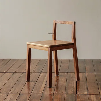 Обеденные стулья в скандинавском стиле, Кухонная мебель с деревянной прямоугольной спинкой, Простой обеденный стул из массива Красного дуба и ореха, Одноместный стул для кабинета