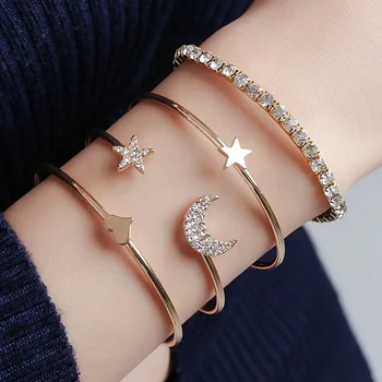 Простой женский браслет из 4 предметов, модный браслет Xingyue со стразами, глянцевый браслет в виде персикового сердца и звезды, ювелирные изделия из четырех частей оптом