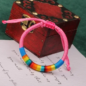 Разноцветная веревка в китайском тибетском стиле, Радужный браслет для рождения, Плетеный узел, Фестиваль лодок-драконов, Регулируемый вручную