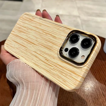 Роскошная противоударная оправа объектива с деревянной текстурой, чехол для телефона для iPhone 14 13 12 11 Pro Max 7 8 Plus, защита камеры в стиле ретро
