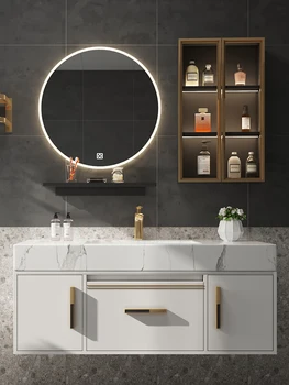Роскошный шкаф для ванной комнаты с зеркальной комбинацией Nordic intelligent rock умывальник для ванной комнаты мраморный умывальник