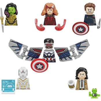 Строительные блоки Marvel Капитан Америка, алые мини-кирпичики, видение ведьмы, модели супергероев Локи, фигурки из аниме, игрушки для детей