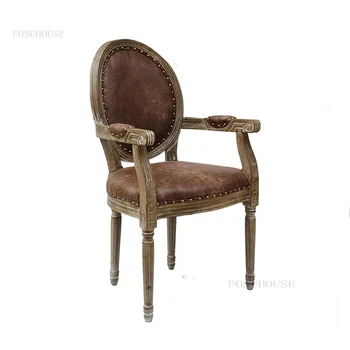 Стулья для американской гостиной, мебель для гостиной в стиле ретро, стул с мягкой спинкой, простое кресло из массива дерева, одноместный обеденный стул