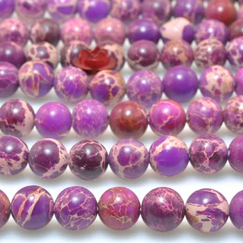 Фиолетовый морской осадок, Императорская яшма, Гладкие круглые бусины, Россыпной камень, Оптовая продажа, Драгоценный камень для изготовления ювелирных изделий, браслет, ожерелье, Сделай САМ