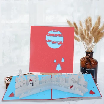 2 шт. Рождественское здание, всплывающие открытки с оленями, Поздравительный 3D пригласительный билет, Открытка благодарения на Новый год, Открытка с конвертом