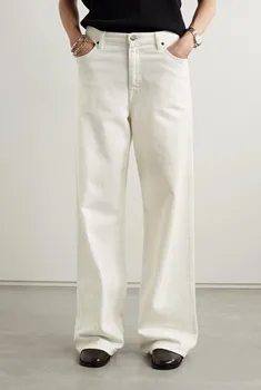 2023 Новые хлопковые весенне-осенние широкие брюки с высокой талией, белые джинсы, женские прямые брюки