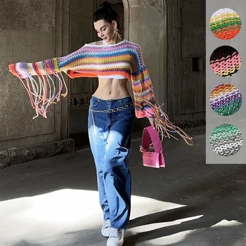 2023 осень зима взрыв женский свободный свитер с радужной бахромой праздничный ветер
