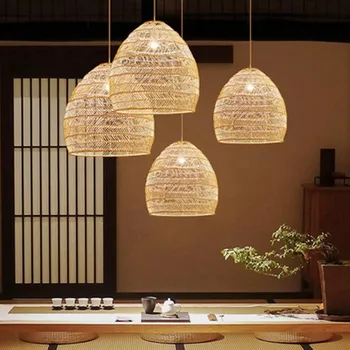 2023 Современная китайская люстра из ротанга ручной работы, японская гостиная, ресторанная лампа из ротанга, бамбуковая лампа из Юго-Восточной Азии