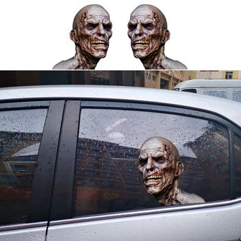 2шт Виниловая наклейка с зомби, наклейка с черепом на Хэллоуин, наклейка с ужасной тихой атмосферой, наклейка с ужасным скелетом, авто-наклейка для стайлинга автомобилей на Хэллоуин