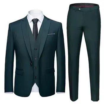 3шт Темно-зеленая куртка, брюки, жилет, комплекты мужских костюмов, Свадебный джентльмен, тонкий блейзер, Сшитая на заказ Красивая деловая элегантная одежда