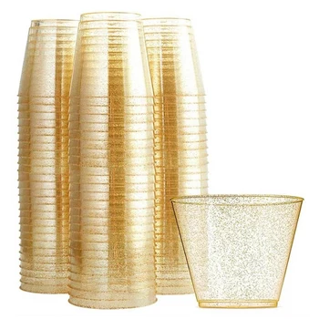 48-Кратный Золотой Пластиковый стаканчик, Одноразовый Стаканчик для воды, Золотой порошок, 90 унций, Стакан для сока, Чашка для десерта, Чашка для мусса.