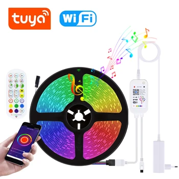 5/10/15/20 М Tuya WIFI Светодиодные ленты 12 В RGB Светодиодная лента Голосовое Управление Работает с Alexa Google Home Tuya Smart Life APP Control