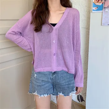 5 Цветов, Кардиган, женские летние укороченные свитера 2022, Повседневные солнцезащитные элегантные стильные вязаные в корейском стиле, винтажные