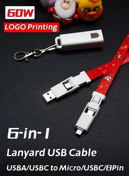 6в1 Двойной Кабель USB Type C PD60W USB C к Зарядным Кабелям USBC Рекламные Подарки на Заказ для Телефонов iPhone 15 14 13 Android