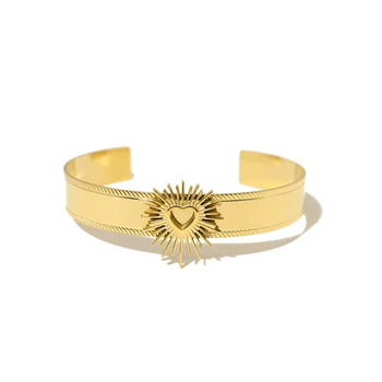 ANEEBAYH Панк-браслет из нержавеющей стали для женщин Золотого цвета в виде сердца, регулируемый браслет-манжета, подарок для модной вечеринки, ювелирные изделия