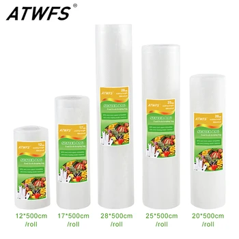 ATWFS 5 рулонов / лот, Кухонные Вакуумные пакеты для хранения продуктов, пакеты для вакуумного упаковщика, длительное сохранение свежести продуктов 12+17+20+25+ 28 см * 500 см