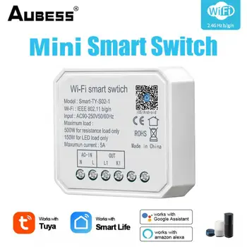 Aubess WiFi Умный Выключатель Света Мини-Релейный Модуль 1/2 Банды Через Приложение Tuya Smart Life Control Для Alexa Alice Google Home 110V 220V