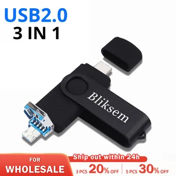 Bliksem 3IN1 Флешка 64GB TYPE C Memory Stick OTG 64GB 2.0 для ПК Мобильного Телефона Металлическая USB Флешка Pen Drive 64GB USB OTG