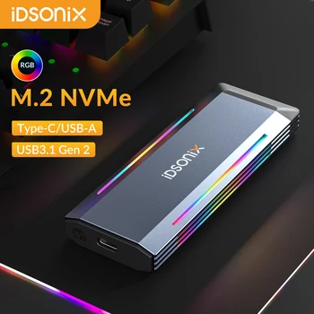 iDsonix RGB Красочный Корпус твердотельного накопителя NVMe M2 M.2 Корпус Твердотельного накопителя NVME 10 Гбит С USB C 3.1 Корпус внешнего жесткого диска NVMe Для хранения
