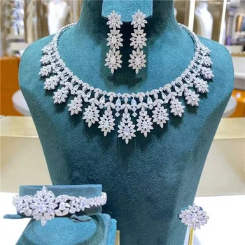 Janekelly, 4 шт., Свадебные комплекты ювелирных изделий с цирконием для женщин, Роскошное Свадебное ожерелье из кристаллов CZ в Дубае, Нигерия