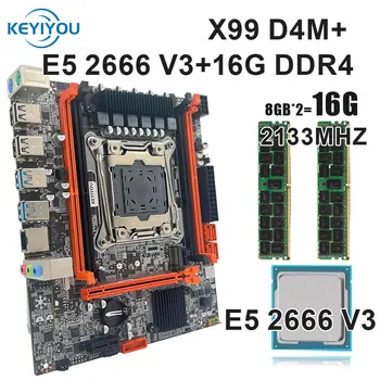 KEYIYOU X99D4M LGA 2011-3 комплект материнской платы Xeon E5 2666 V3 (10 ядер/20 потоков) Комплект 16 ГБ 2133 МГц памяти DDR4