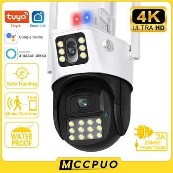 Mccpuo 4K 8-мегапиксельная PTZ-камера Wi-Fi с двойным экраном ИИ с автоматическим отслеживанием человека Наружная 4-Мегапиксельная IP-камера видеонаблюдения Tuya