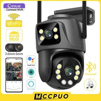 Mccpuo 4K 8MP Двухобъективная WIFI PTZ-Камера С Двойным Экраном ИИ Слежения За Человеком IP-Камера Наружного видеонаблюдения iCSee PRO Alexa