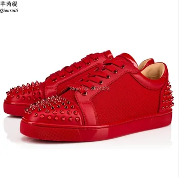 Qianruiti/ Обувь с шипами; Мужские Дышащие Легкие Сетчатые кроссовки на плоской подошве с низким берцем; Красная повседневная обувь; Мужская обувь большого размера 47;