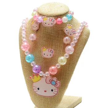 Sanrio Hello kitty комплект ювелирных изделий для девочек, ожерелье, браслет, кольцо, детский подарочный набор, мультяшный зажим для ушей
