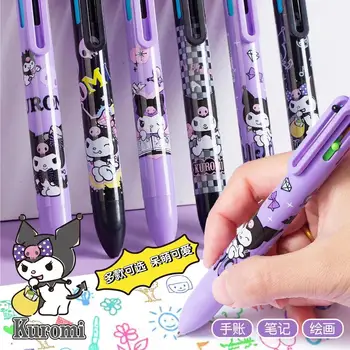 Sanrio Kuromi Серия 6-цветных Шариковых Ручек Press Ballpoint Pen Студенческая Мультяшная Шариковая Ручка Офисные Канцелярские Принадлежности
