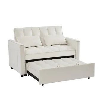 Sofá cama de terciopelo blanco roto, suave y cómodo, duradero, fácil de montar, muebles de sala de estar interior