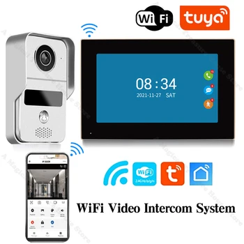 TUYA 1080P 10-дюймовый 7-цветной сенсорный экран Беспроводной WiFi видеодомофон Smart APP Домашний домофон Комплект для системы контроля доступа RFID