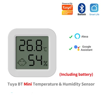 Tuya BT Мини-Датчик Температуры и Влажности с ЖК-дисплеем, Совместимый с Bluetooth Термометр и Гигрометр С Google Home Alexa