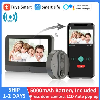 Tuya Smart 1080P WiFi Дверной Звонок Камера-Глазок 5000 мАч Аудио 4,3 ' PIR FHD Инфракрасный Alexa Google Анонс Цифровой Просмотрщик