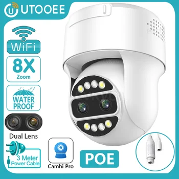 UTOOEE 6-Мегапиксельная Двухобъективная WIFI PTZ-Камера POE 4-Мегапиксельный 8-Кратный Зум AI Human Tracking NVR Security CCTV IP-Камера Видеонаблюдения Camhi Pro