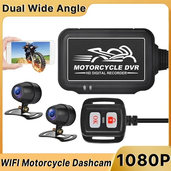WIFI Мотоциклетная видеорегистратор 120 ° Двойная широкоугольная водонепроницаемая камера DVR HD1080P Видеомагнитофон с 24-часовым парковочным монитором G-Сенсор