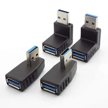 Адаптер-преобразователь USB 3.0 A между мужчинами и женщинами с разъемом-удлинителем под углом 90 градусов влево и вправо для портативного ПК