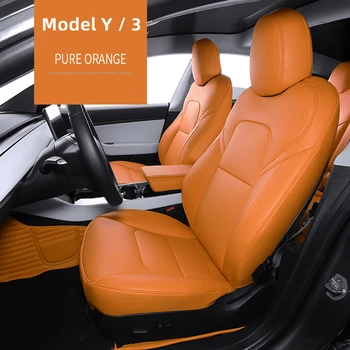 Аксессуары для автокресел индивидуальной подгонки для модели Y Модель 3, наполовину покрытая ЭКО-кожей Наппа, 5-местный Чехол для сиденья Оранжевого цвета